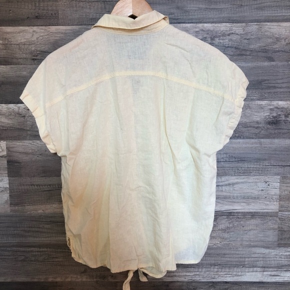 Vintage Yellow Linen Blend Coastal Tie Waist Short Sleeve Blouse Medium - Picture 7 of 9